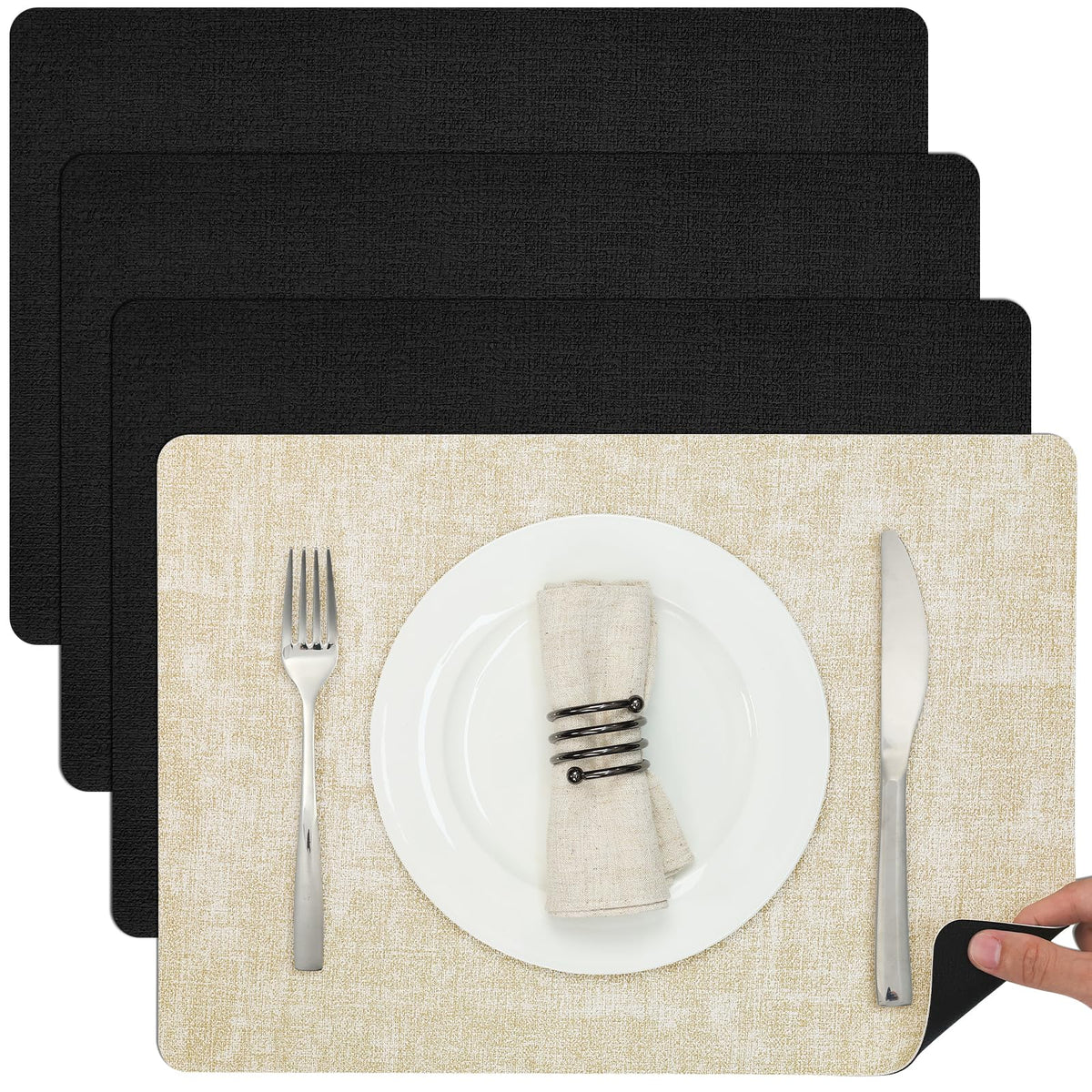 Myir JUN Faux Leather Placemats Set of 6, Reversible Dual-Color Place Mats