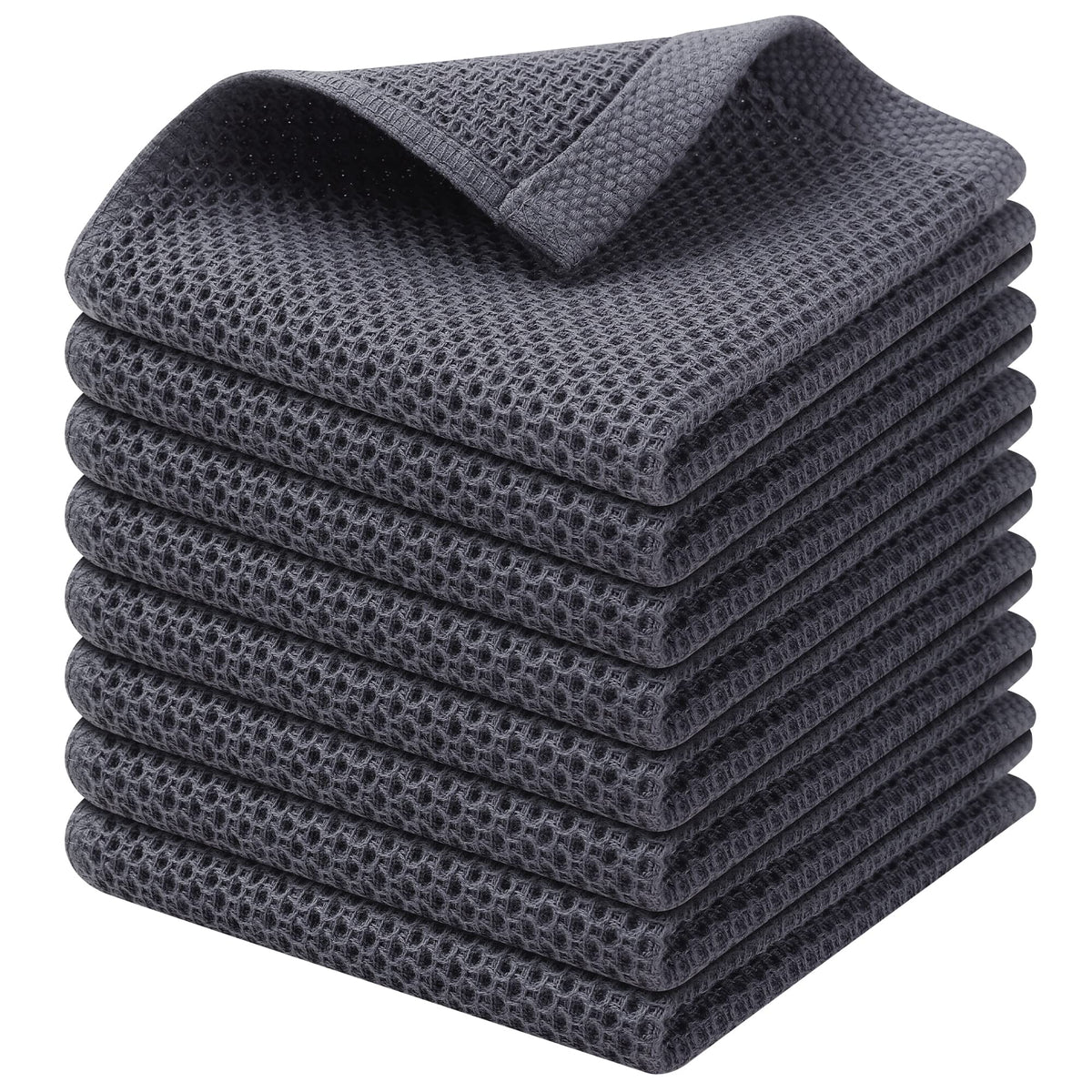 Kitinjoy 100% Cotton Waffle 6-Pack Kitchen Towels, 12" x 12", Dark Grey