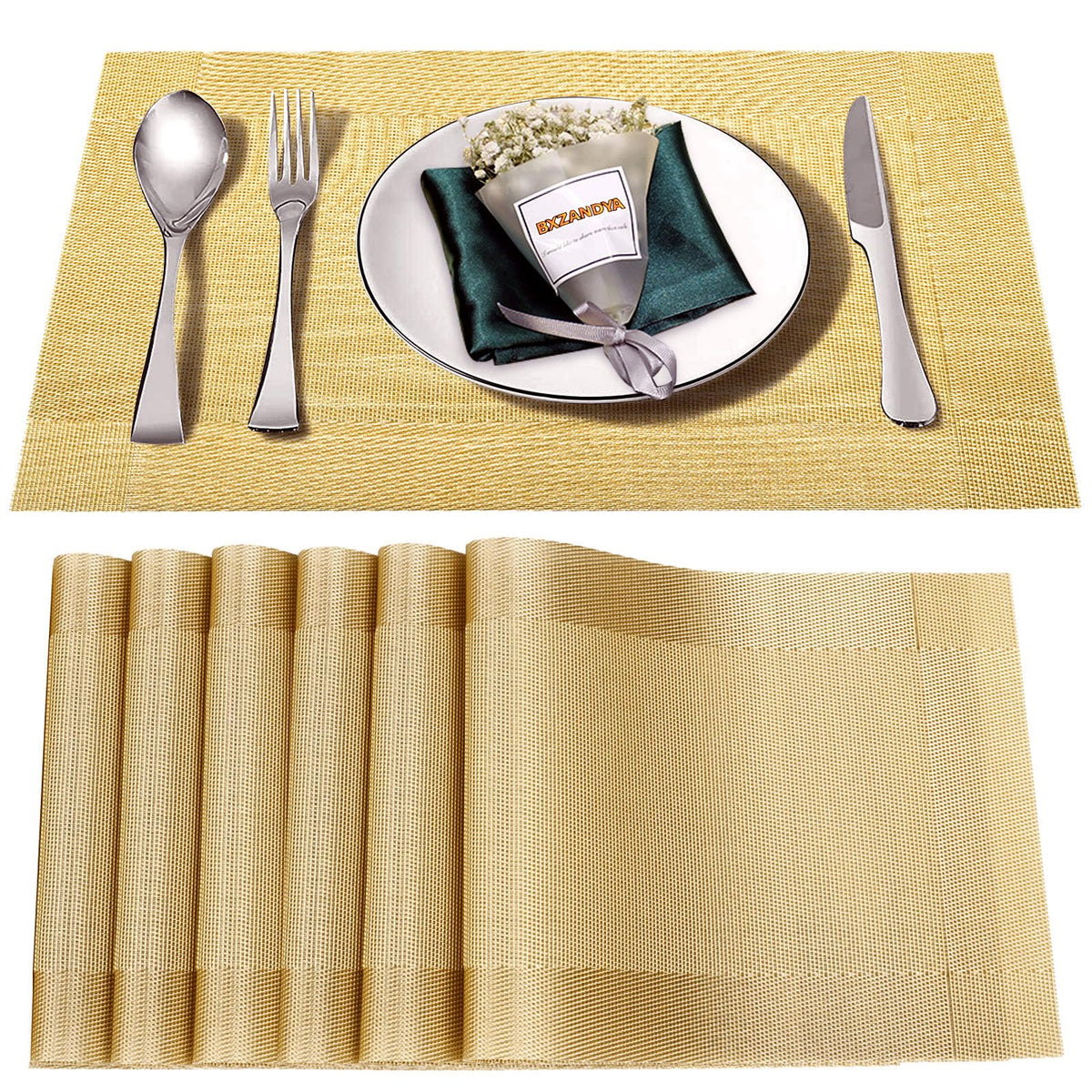 Beige Vinyl Placemats Set of 8,Washable Dining PVC Table Mats