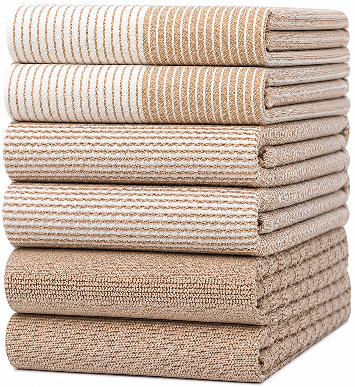 Bumble Premium Dish Cloths 13"x13" (6 Pack) | 100% Natural Ring Spun Cotton | 400 GSM | Highly Absorbent & Soft |Yarn Dyed & Solid Dyed Terry Dish Cloth Set - Tan