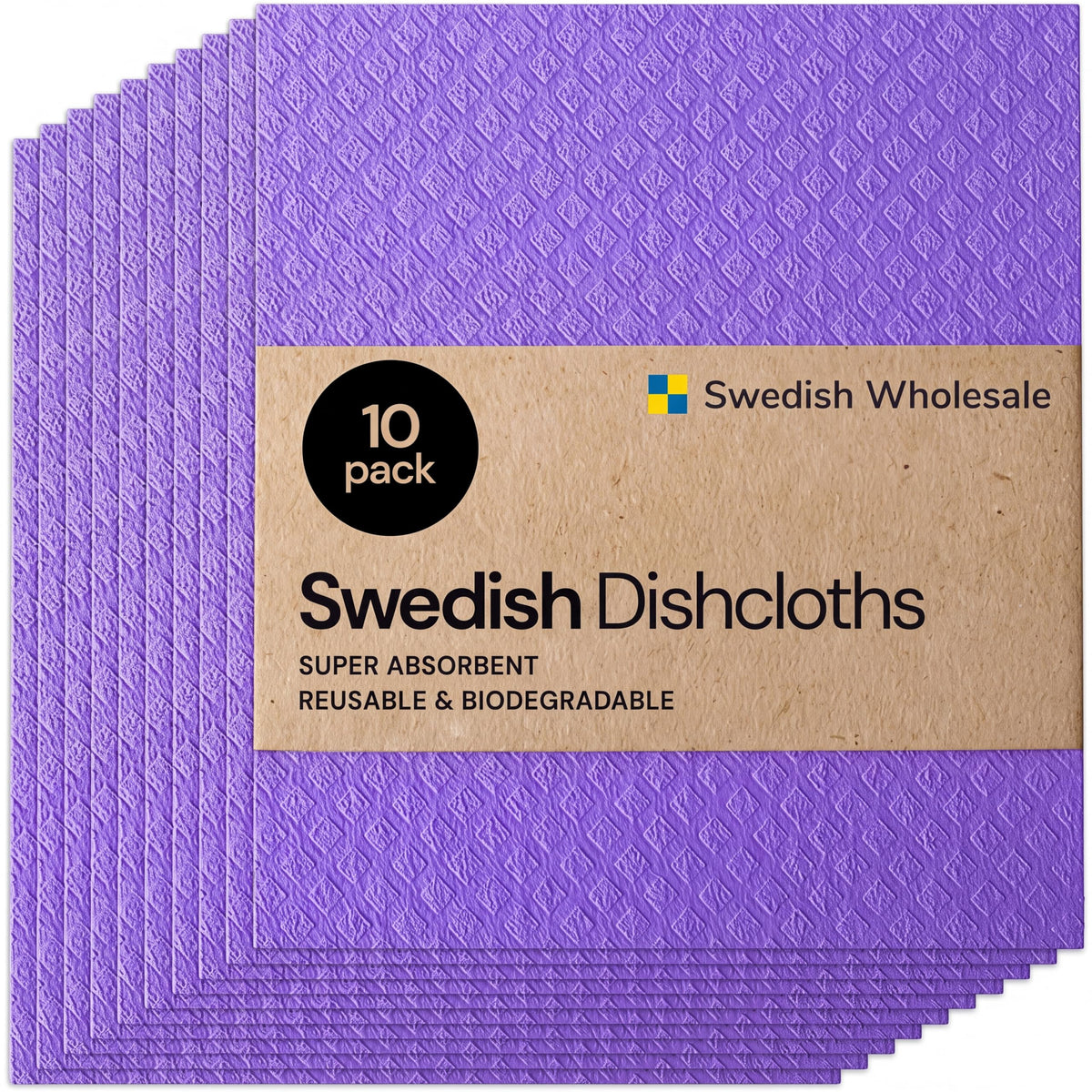 Swedish Wholesale Dishcloths Reusable 8" x 7" Sponge Cloths, Bulk 10 Pack of High Absorbent Cellulose Dish & Kitchen Cleaning Hand Towels, Wring to Dry & Machine Wash, Odor Resistant, Blue